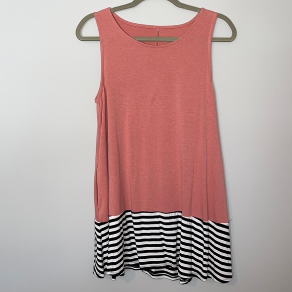 Tops - Women’s Boutique Pink and Striped Sleeveless Top